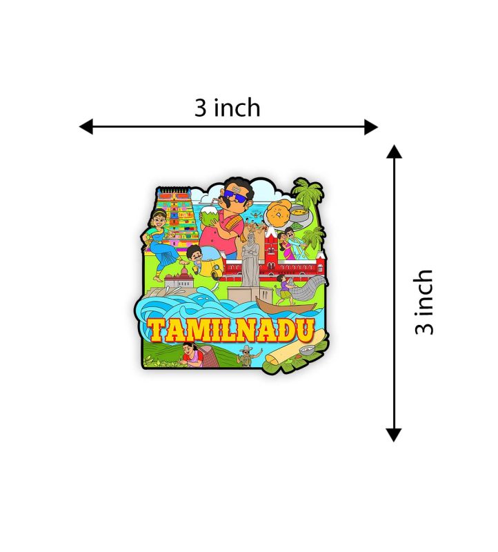 Indian State Theme Wooden Fridge Magnet  Magnet for Home Office Kitchen Refrigerator Door Stylish Decor Souvenir Gift  Indoor Decorative Gift Item (Tamilnadu Fridge Magnet)